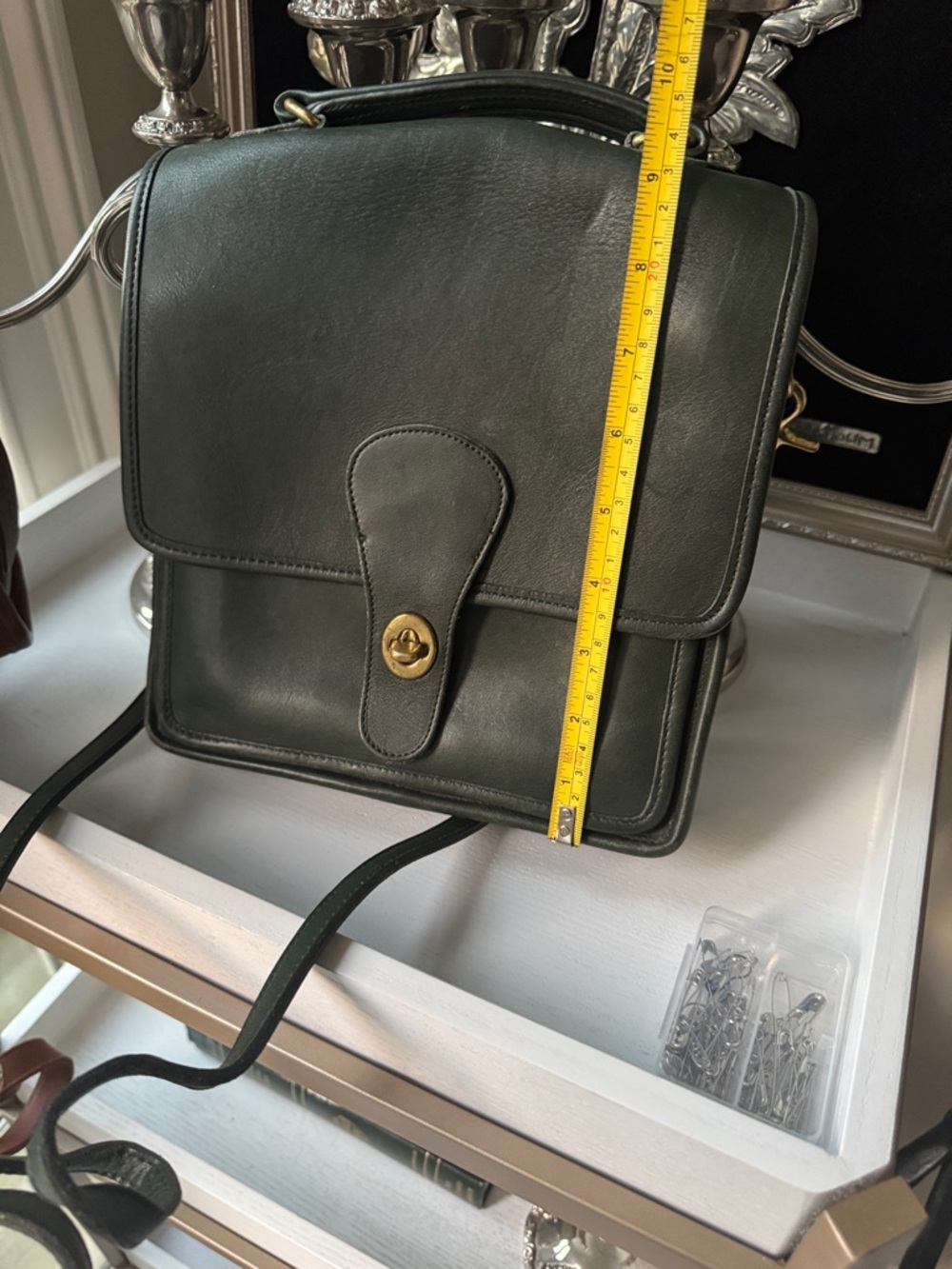 Coach Dark Green Leather Satchel with Top Handle and Crossbody Strap - Picture 9 of 9